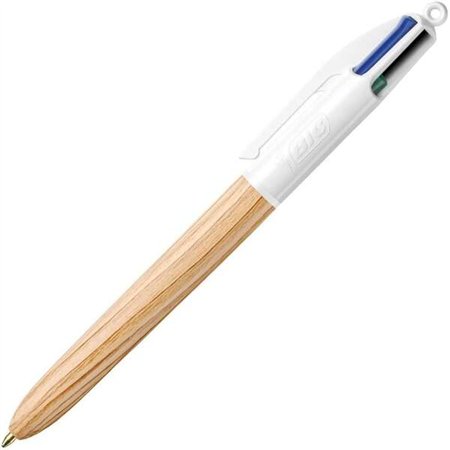 Caneta Esferográfica Retrátil Bic Estilo Madeira - 4 Cores - Ponta Média de 1,0 mm - Tinta à Base de Óleo - Design de Madeira - 