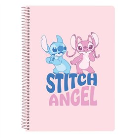 Caderno Espiral Safta Stitch Ohana - Tamanho 1/4 - 80 Folhas de Papel 80gsm - Quadriculado 4x4mm - Capa Dura Brilhante - Margem 
