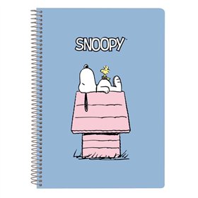 Caderno espiral Safta Snoopy - Tamanho 1/4 - 80 folhas de papel 80gsm - Quadriculado 4x4mm - Capa dura com acabamento brilhante 