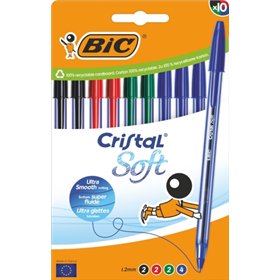 Canetas Esferográficas Bic Cristal Soft, Pacote com 10 - Ponta Média de 1,2 mm - Traço de 0,45 mm - Escrita mais suave - Cores s