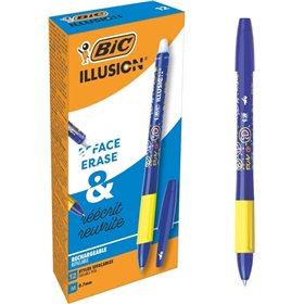 Caneta Esferográfica Apagável Bic Illusions - Ponta Média de 0,7 mm - Empunhadura Emborrachada - Recarregável - Azul