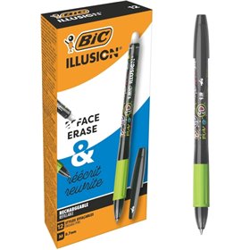 Caneta Esferográfica Apagável Bic Illusions - Ponta Média de 0,7 mm - Empunhadura Emborrachada - Recarregável - Preta