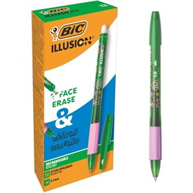 Caneta Esferográfica Apagável Bic Illusions - Ponta Média de 0,7 mm - Empunhadura Emborrachada - Recarregável - Verde