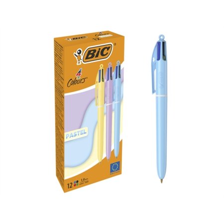 Caneta Esferográfica Retrátil Bic 4 Cores Pastel - Ponta Média de 1,0 mm - Tinta à Base de Óleo - Corpo em Cores Pastel - 4 Core