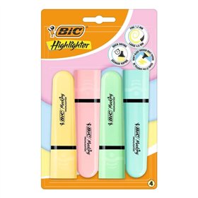 Conjunto de 4 Marcadores Fluorescentes Bic com Ponta Chanfrada - Largura da Linha entre 1,20 e 4,60 mm - Tinta à Base de Água - 