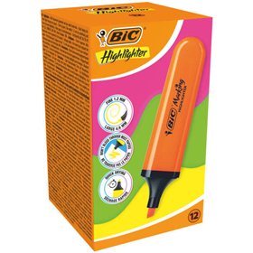 Marcador de texto fluorescente Bic com ponta chanfrada, espessura da linha entre 1,70 e 4,80 mm, tinta à base de água, cor laran