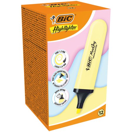 Marcador de texto fluorescente Bic com ponta chanfrada, espessura da linha entre 1,20 e 4,60 mm, tinta à base de água, amarelo p