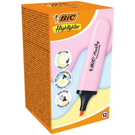 Marcador de texto fluorescente Bic - Ponta chanfrada - Espessura da linha entre 1,20 e 4,60 mm - Tinta à base de água - Rosa pas