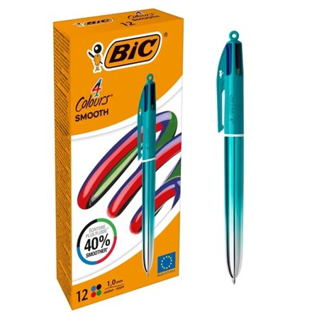 Caneta Esferográfica Retrátil Bic 4 Cores Verde Gradiente Suave - Ponta Média de 1,0 mm - Escrita 40% mais suave - 4 cores