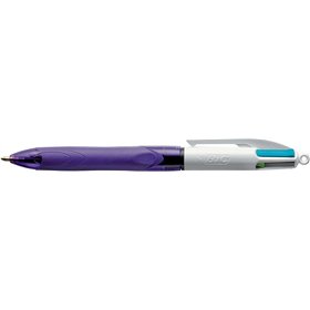Caneta Esferográfica Retrátil Bic Grip Fashion com 4 Cores e Empunhadura - Ponta Média de 1mm - Traço de 0,4mm - Tinta à Base de