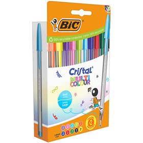 Conjunto de 20 canetas esferográficas Bic Cristal Multicoloridas - Ponta de 1,6 mm - Espessura da linha de 0,42 mm - Tinta à bas