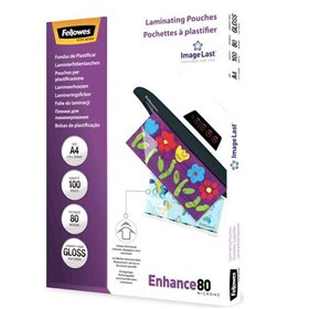 Pacote com 100 envelopes de laminação brilhantes Fellowes, tamanho A4 - 80 mícrons - Alta qualidade - Transparentes