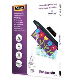 Pacote com 100 envelopes de laminação brilhantes Fellowes, tamanho A3 - 80 mícrons - Alta qualidade - Transparentes