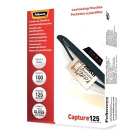 Pacote com 125 folhas de laminação brilhante Fellowes para cartões de 65 x 95 mm - 125 mícrons - Alta qualidade - Transparentes