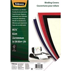 Pacote com 100 capas de papelão em couro sintético tamanho A4 da Fellowes, modelo Delta Leather - 250 g/m² - Pretas