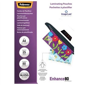 Pacote com 25 envelopes de laminação brilhantes Fellowes, tamanho A4 - 80 mícrons - Alta qualidade - Transparentes