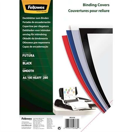 Pacote com 100 capas Fellowes A4 em polipropileno - 280 mícrons - Muito duráveis - Pretas