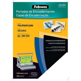 Pacote com 100 capas Fellowes A4 em polipropileno - 500 mícrons - Acabamento de alta qualidade - Pretas