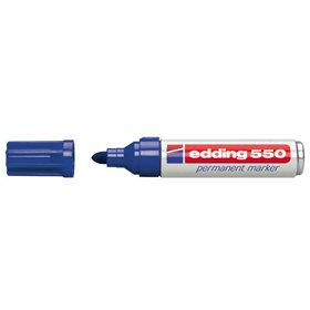 Marcador permanente Edding 550 - Ponta redonda - Espessura da linha entre 3 e 4 mm - Recarregável - Secagem rápida - Azul