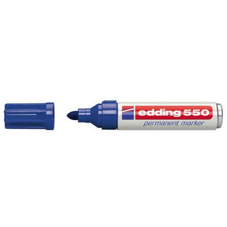 Marcador permanente Edding 550 - Ponta redonda - Espessura da linha entre 3 e 4 mm - Recarregável - Secagem rápida - Azul