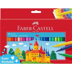Conjunto de 50 marcadores Faber-Castell Castle - Tinta lavável à base de água - Cores sortidas
