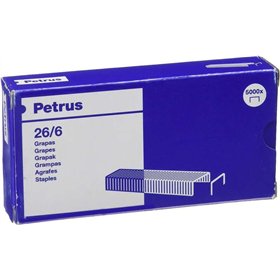 Caixa Petrus com 5000 grampos 26/6 revestidos de cobre - até 30 folhas - haste de 6 mm