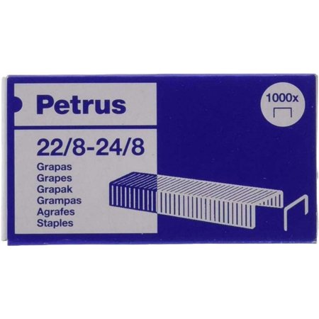 Caixa com 1000 grampos Petrus 22/8-24/8 banhados a cobre - até 40 folhas - haste de 8 mm