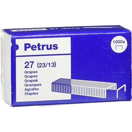 Caixa com 1000 grampos Petrus 23/13 revestidos de cobre - até 100 folhas - haste de 13 mm