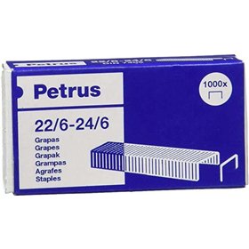 Grampos galvanizados Petrus 22/6 - Até 30 folhas - Caixa com 1000 grampos - Haste de 6 mm