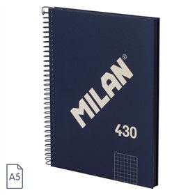 Caderno espiral Milan Série 1918, formato A5, quadriculado 5x5mm - 80 folhas de papel 95 g/m² - microperfurado, 2 furos - azul