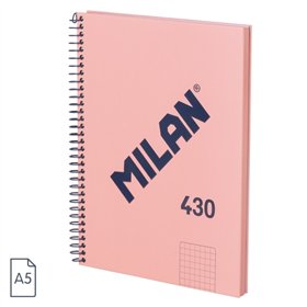 Caderno espiral Milan Série 1918, formato A5, quadriculado 5x5mm - 80 folhas de papel 95 g/m² - microperfurado, 2 furos - rosa