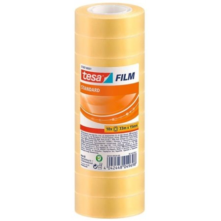 Tesa Tesafilm Pacote Padrão com 10 Fitas Autoadesivas Transparentes 15mm x 33m - Boa Adesão e Alta Resistência à Luz UV - Livre 