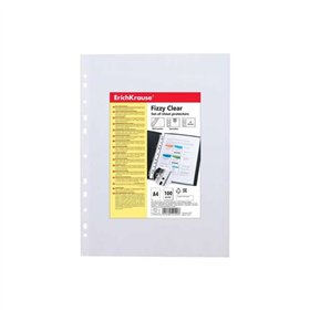 Pacote com 100 capas plásticas transparentes Erichkrause Fizzy Clear, tamanho A4, com 30 micras de espessura, 11 furos, acabamen