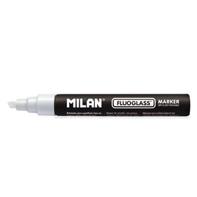 Marcador Milan Fluoglass para Superfície Lisa - Ponta Chanfrada - Espessura da Linha de 2 a 4 mm - Tinta à Base de Água - Fácil 