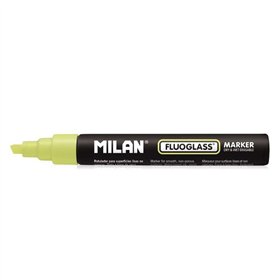 Marcador Milan Fluoglass para Superfície Lisa - Ponta Chanfrada - Espessura da Linha de 2 a 4 mm - Tinta à Base de Água - Fácil 