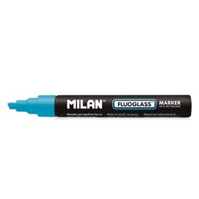 Marcador Milan Fluoglass para Superfície Lisa - Ponta Chanfrada - Espessura da Linha de 2 a 4 mm - Tinta à Base de Água - Fácil 