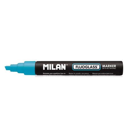 Marcador Milan Fluoglass para Superfície Lisa - Ponta Chanfrada - Espessura da Linha de 2 a 4 mm - Tinta à Base de Água - Fácil 