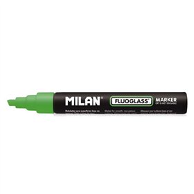 Marcador Milan Fluoglass para Superfície Lisa - Ponta Chanfrada - Espessura da Linha de 2 a 4 mm - Tinta à Base de Água - Fácil 