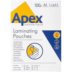 Pacote com 100 envelopes de laminação brilhantes Fellowes, tamanho A4 - 75 mícrons - Resistentes à água - Transparentes