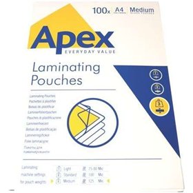 Pacote com 100 envelopes de laminação brilhantes Fellowes, tamanho A4 - 125 mícrons - Resistentes à água - Transparentes
