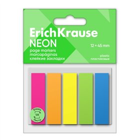 ErichKrause Pacote com 5 blocos de 25 marcadores de livros de plástico (12x45mm) - Cores: Amarelo, Azul, Laranja, Verde e Rosa N