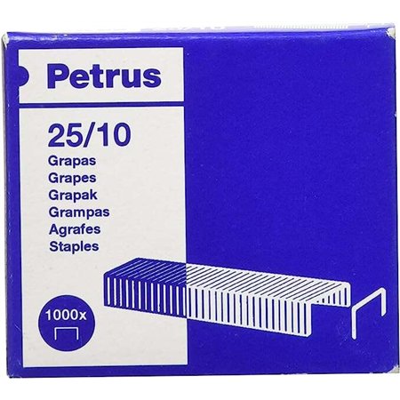 Caixa Petrus com 1000 grampos galvanizados 25/10 - até 60 folhas - haste de 10 mm