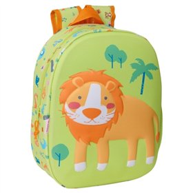 Mochila Safta Leon 3D - Porta-garrafas - Alças de ombro acolchoadas - Alça superior - Leve e resistente - Verde claro