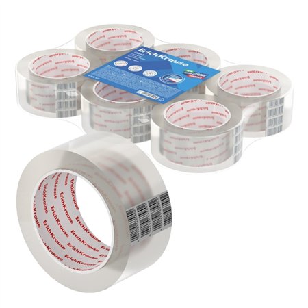 Fita adesiva para embalagens Erichkrause - Mede 48 mm x 50 m - Adesivo de alta aderência - Fácil de cortar - Transparente