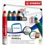 Conjunto de 4 Marcadores para Quadro Branco Stabilo MARKdry + Apontador + Pano de Limpeza - Grafite XXL de 10mm - Madeira 100% C