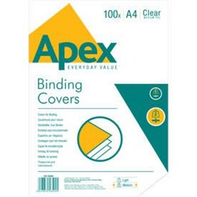 Pacote com 100 capas de encadernação Fellowes Apex em PVC tamanho A4 - 180 mícrons - Muito duráveis - Transparentes