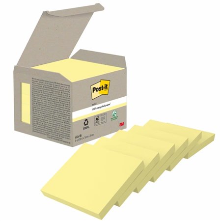 Pacote com 6 blocos de notas adesivas Post-it com 100 unidades cada - Formato quadrado - 76x76mm - Amarelo claro