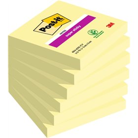 Post-it Super Sticky - Pacote com 6 blocos de 90 notas adesivas reposicionáveis cada - Formato quadrado - 76x76mm - Amarelo clar