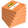 Pacote com 6 blocos de notas adesivas reposicionáveis Post-it com 100 unidades cada - Formato quadrado - 76x76mm - Laranja