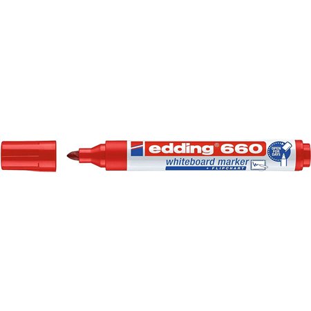 Marcador para quadro branco Edding 660 - Ponta redonda - Espessura da linha entre 1,5 e 3 mm - Tinta pigmentada - Recarregável -